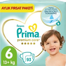 Prima Premium Care Bebek Bezi Beden:6 (13+Kg) Extra Large 93 Adet Aylık Fırsat Pk