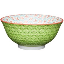 Mikasa KCBOWL31 Sırlı Seramik Kase Geometrik Açık Yeşil Desenli