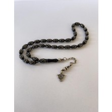 Tesbih TSBH0254BC 925 Ayar Gümüş Püsküllü Gümüş Işlemeli Beyzi Kesim Erzurum Oltu Taşı Tesbih