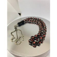 Tesbih TSBH0028AH 925 Ayar Gümüş Püsküllü Gümüş-Mercan Işlemeli Küre Kesim Usta El Işçilikli Erzurum Oltu Tesbih