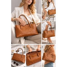 ZOE3tr Kadın Taba Örgü Dokulu Dar Uzun Yatay Omuz Çantası