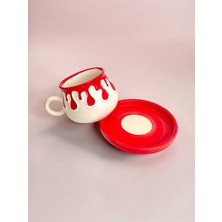 Artistic Quality Dekoratif Kırmızı Damla, Kabartma Detaylı Çay-Kahve Fincanı 1 Adet