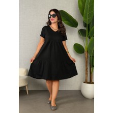 Bizcomoda Kadın Kısa Kollu V Yakalı Viskon Elbise