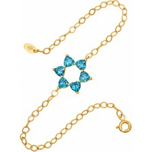 BymissMücevherat Aşkın Fısıltısı Mekik Zincirli Kalp Bileklik Akuamarin Taşlı 925 Ayar Gümüş