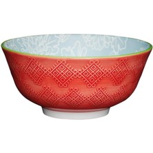 Mikasa KCBOWL13 Sırlı Seramik Gri Çiçek Desenli Kırmızı Kase