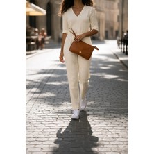 ZOE3tr Kadın Taba Kapitone Portföy Clutch Çanta Bilek Askılı Şık El Çantası