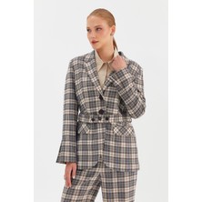 Nish&Chic Beli Kemerli Ekose Ceket