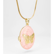 Stella Fortis Kelebek Detaylı Kapaklı Madalyon Kolye – Oval Fotoğraflık Kolye | Paslanmaz Çelik