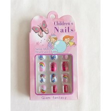 The Littles Kids Kız Çocukları Için Sevimli Unicorn ve Gökkuşağı Desenli Pembe Renk Yapışkanlı Zararsız Takma Tırnak Seti