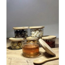 6'lı Vakumlu Bambu Kapaklı Cam Kahvaltılık /sosluk Kabı 240 cc