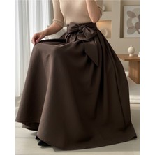 Modamorfo Piliseli Kemerli Paraşüt Etek   -K. Kahve