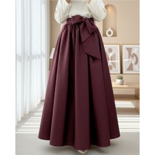 Modamorfo Piliseli Kemerli Paraşüt Etek   -Bordo