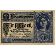 Emir Koleksiyon Coin & Paper Collection Almanya 1917 Yılı 5 Mark Yabancı Kağıt Para Çil ( Unc ) Koleksiyon Para