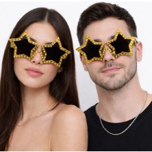 Ethab Ticaret Altın Renk Disko Yıldızı Retro Parti Gözlüğü 16X7 cm