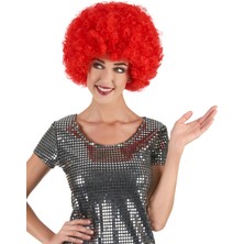 Colezium Kırmızı Renk Kıvırcık Afro Bonus Peruk
