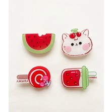 The Littles Kids Kız Çocuk Sevimli Şeker ve Meyve Desenli Klips Timsah Pensli Toka Seti (4 Adet  )