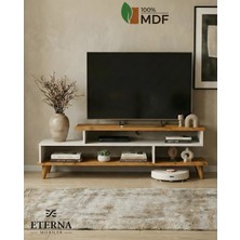 Eterna Mobilya Asima Tv Ünitesi | Beyaz-Çam| Tamamı Mdf | Ahşap Ayak | 150 cm