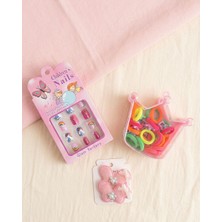 The Littles Kids Kız Çocukları Için 1 Adet Stickerlı Takma Tırnak Seti 1 Adet Kutulu Toka ve 1 Adet Simli Toka Seti