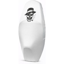 Utku Giyim Purolu Iskelet Baskılı Tüm Scooterlara Uyumlu Motosiklet Sele Kılıfı Beyaz Renk