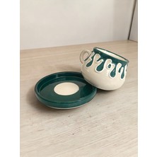 Artistic Quality Dekoratif Koyu Yeşil Damla, Kabartma Detaylı Çay-Kahve Fincanı 1 Adet