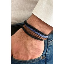 Gns Aksesuar Çok Renkli %100 Deri 4lü Kombin Erkek Bileklik 21 cm (Türk El Üretimi)