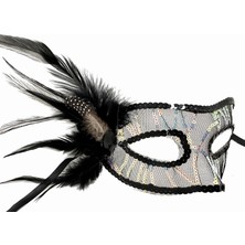 Colezium Siyah Renk Yandan Tüylü Pul Payet Işlemeli Parti Maskesi 23X12 cm