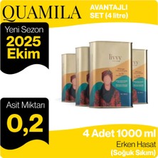 Livvy QUATTROMILA Soğuk Sıkım Erken Hasat Natürel Sızma Zeytinyağı 4 litre (4 Adet 1000 ml) (2025 / 2026 Yeni Hasat) (Asit Miktarı 0.2)