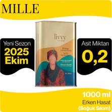 Livvy MILLE Soğuk Sıkım Erken Hasat Natürel Sızma Zeytinyağı 1000 ml Özel Tasarım Teneke (2025 / 2026 Yeni Hasat) (Asit Miktarı 0.2)