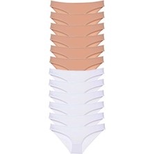 12 Adet Süper Eko Set Likralı Kadın Slip Külot Ten Beyaz