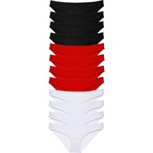 12 Adet Süper Eko Set Likralı Kadın Slip Külot Siyah Kırmızı Beyaz