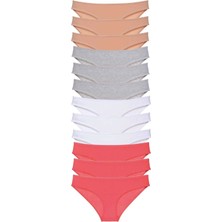 12 Adet Süper Eko Set Likralı Kadın Slip Külot Ten Gri Beyaz Fuşya