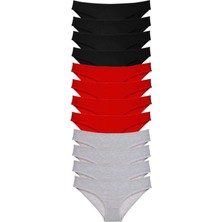 12 Adet Süper Eko Set Likralı Kadın Slip Külot Siyah Kırmızı Gri