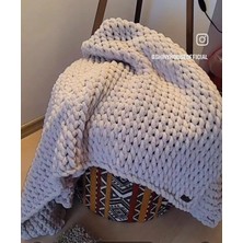 Shiny House El Yapımı Dekoratif Puffy Koltuk Şalı / Tv Battaniyesi – Kalın Örgü Yumuşak Dokulu