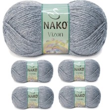 5 Adet Vizon Premium Akrilik El Örgü Ipi Yünü Renk NO:194 Sis Gri