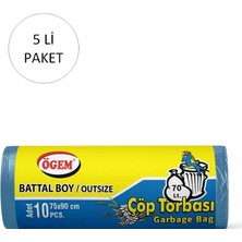 Battal Boy Çöp Torbası 75 x 90 cm 10 Lu Rulo x 5 Paket = 50 Adet (Mavi)