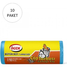 Büyük Boy Çöp Torbası 65 x 80 cm 10 Lu Rulo x 10 Paket = 100 Adet (Mavi)