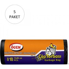 Endüstriyel Battal Boy Çöp Torbası 72 x 95 cm 10 Lu Rulo x 5 Paket = 50 Adet (Siyah)