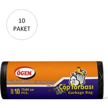 Endüstriyel Battal Boy Çöp Torbası 72 x 95 cm 10 Lu Rulo x 10 Paket = 100 Adet (Siyah)