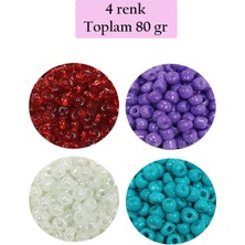 Dökme Cam Kum Boncuk Büyük Boy (6/0) 4 mm - 4 Renk - Toplam 80 Gram - BNC409