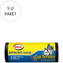Battal Boy Çöp Torbası 75 x 90 cm 10 Lu Rulo x 5 Paket = 50 Adet (Siyah)