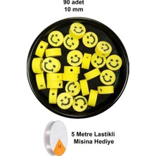 90 Adet 10 mm Polimer Kil Fimo Boncuk Takı Bileklik + 5 Metre Lastikli Misina Hediye - Gülen Yüz Smile