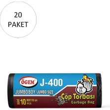 Esranın Dünyası J-400 Jumbo Boy Çöp Torbası 80 x 110 cm 10 Lu Rulo x 20 Paket = 200 Adet (Siyah)