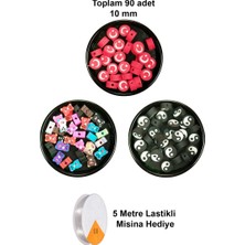 90 Adet 10 mm Polimer Kil Fimo Boncuk Takı Bileklik + 5 Metre Misina Hediye - Ayıcık - Bayrak - Yin Yang