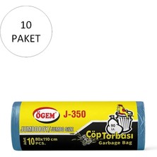 J-350 Jumbo Boy Çöp Torbası 80 x 110 cm 10 Lu Rulo x 10 Paket = 100 Adet (Mavi)