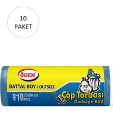 Battal Boy Çöp Torbası 75 x 90 cm 10 Lu Rulo x 10 Paket = 100 Adet (Mavi)