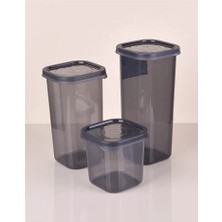 3 Boy Antrasit Sızdırmaz Kapaklı Dik Kare Erzak Saklama Kabı ANK150