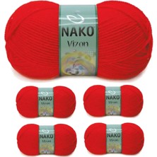 5 Adet Vizon Premium Akrilik El Örgü Ipi Yünü Renk NO:207 Alev Kırmızı