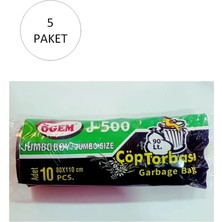 J-500 Jumbo Boy Çöp Torbası 80 x 110 cm 10 Lu Rulo x 5 Paket = 50 Adet (Siyah)