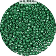 Koyu Yeşil Renk 4 mm Yaklaşık 660 Adet / 60 Gram Cam Boncuk Oya Yazma Bileklik ve Kolye