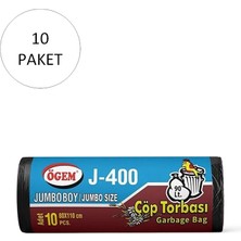 J-400 Jumbo Boy Çöp Torbası 80 x 110 cm 10 Lu Rulo x 10 Paket = 100 Adet (Siyah)